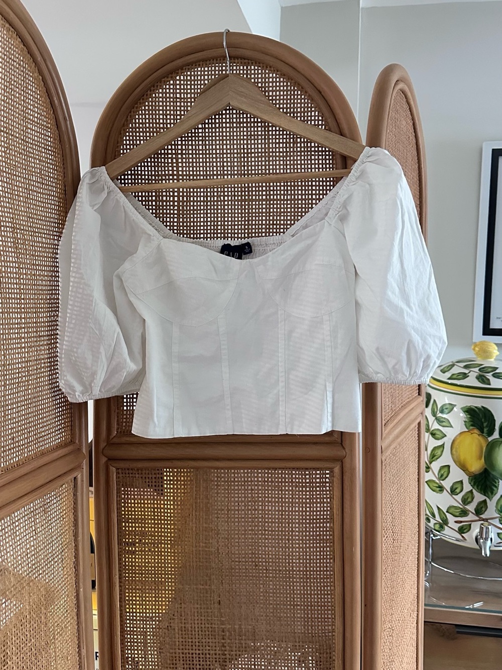 GAP White Puff Sleeve Corset Crop Top